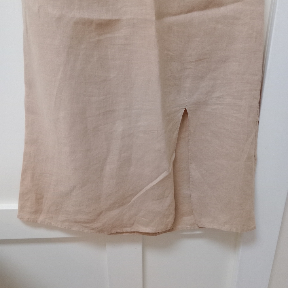 RACHEL ZOE Oxford Tan Linen Strappy Side Slit Midi Dress - Picture 7 of 12